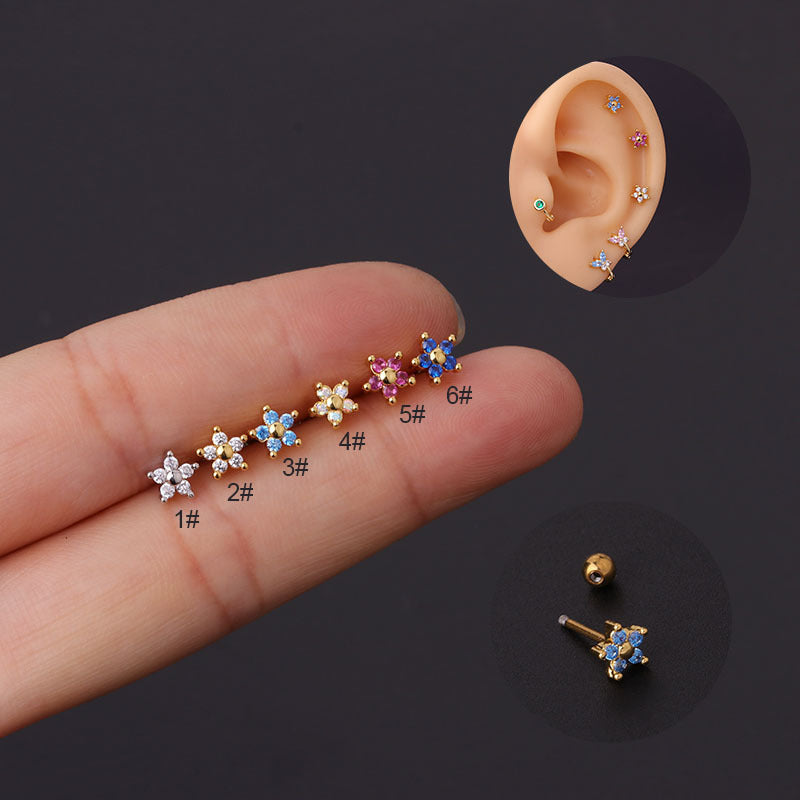 20G Surgical Steel Color Flower Helix Stud Earrings | HSPJ627 - Hypoallergenic Cartilage Piercing Jewelry for Women & Men, Perfect for Everyday Wear & Special Occasions