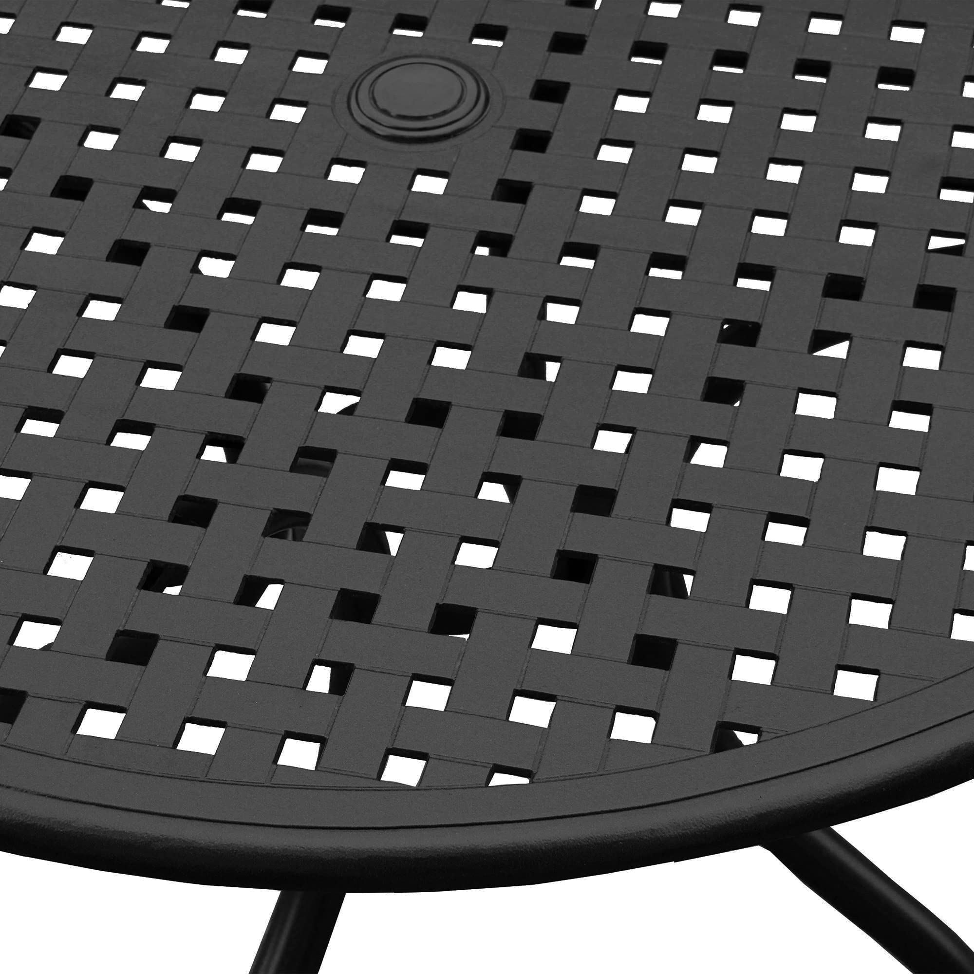 Oakland Living Modern Ornate Outdoor Mesh Aluminum 42-inch Black Round Patio Dining Set with 4 Chairs - Perfect for Backyard, Garden & Poolside Entertaining