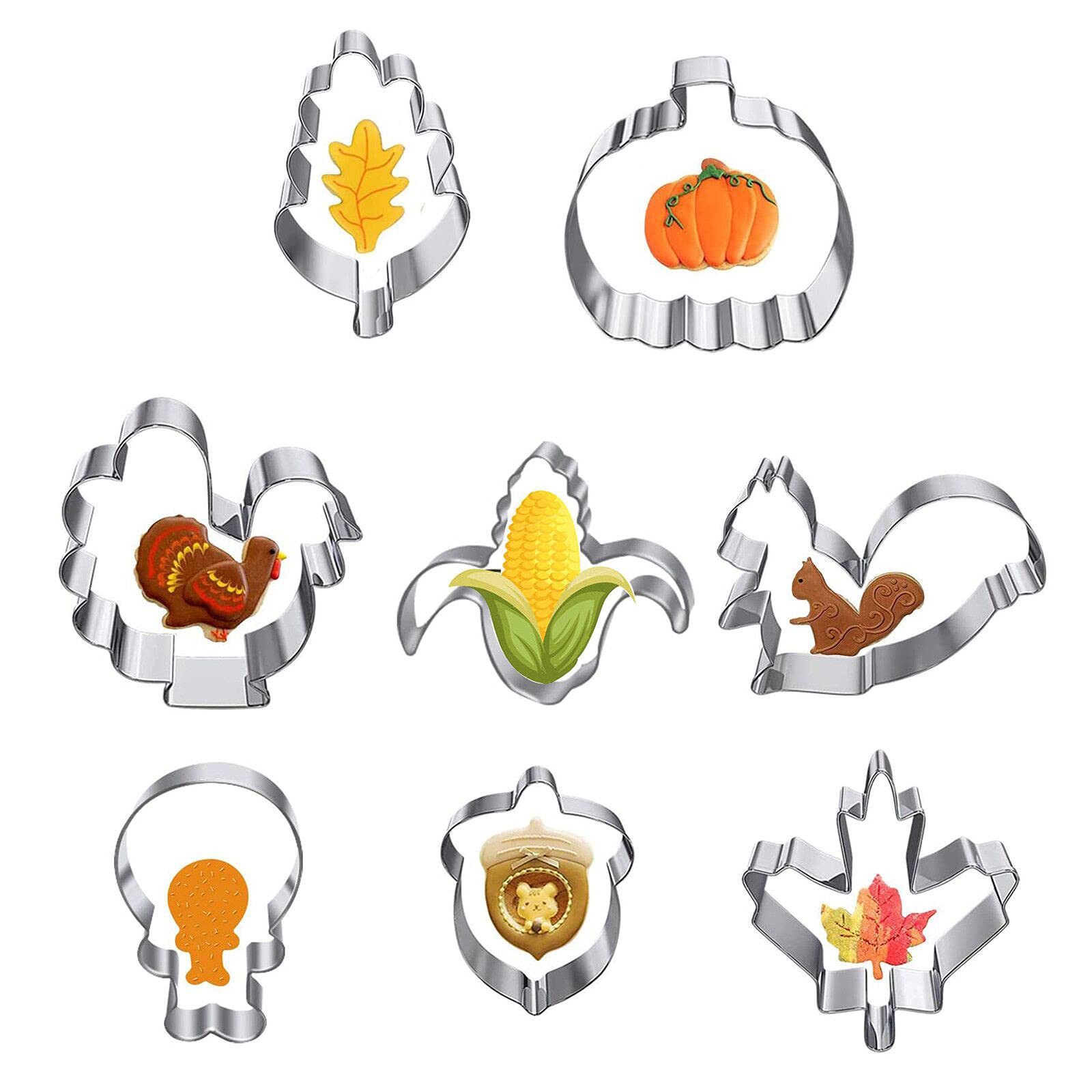 8-Piece Stainless Steel Fall & Thanksgiving Cookie Molds Set - Autumn Leaf & Pumpkin Shapes for Holiday Baking, DIY Desserts & Seasonal Party Decor