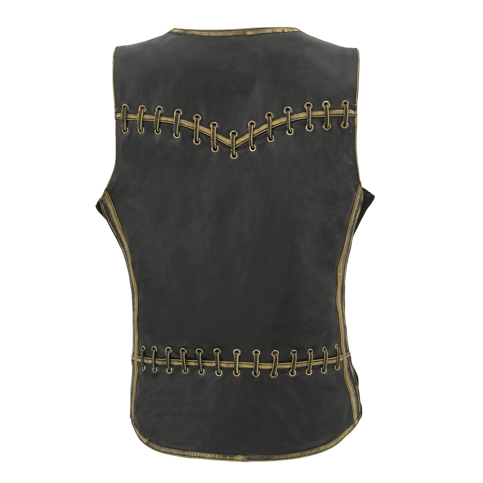 Milwaukee Leather MLL4527 Women's Distressed Brown Motorcycle Vest with Stretch Side Panels & Lacing Detail - Size 2XL - Perfect for Riding & Biker Fashion