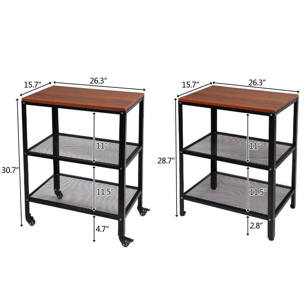 Microwave Cart with Storage Shelf - Rolling Kitchen Organizer for Toaster Oven, Coffee Maker & Small Appliances - Space-Saving Brown Stand for Small Apartments & Dorm Rooms
