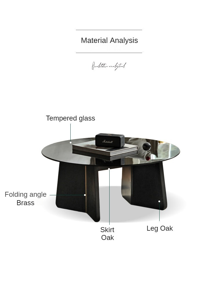 Solid Oak Wood Smoky Coffee Table with Glass Top - Modern Living Room Furniture for Home Decor