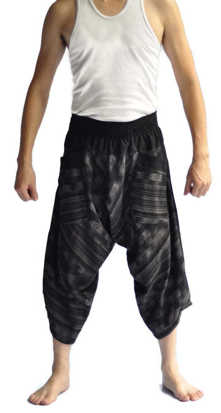 Men's Baggy Yoga Hippie Boho Aladdin Harem Pants - Black Loose Fit Comfortable Lounge Pants for Meditation, Dance & Relaxation at Home
