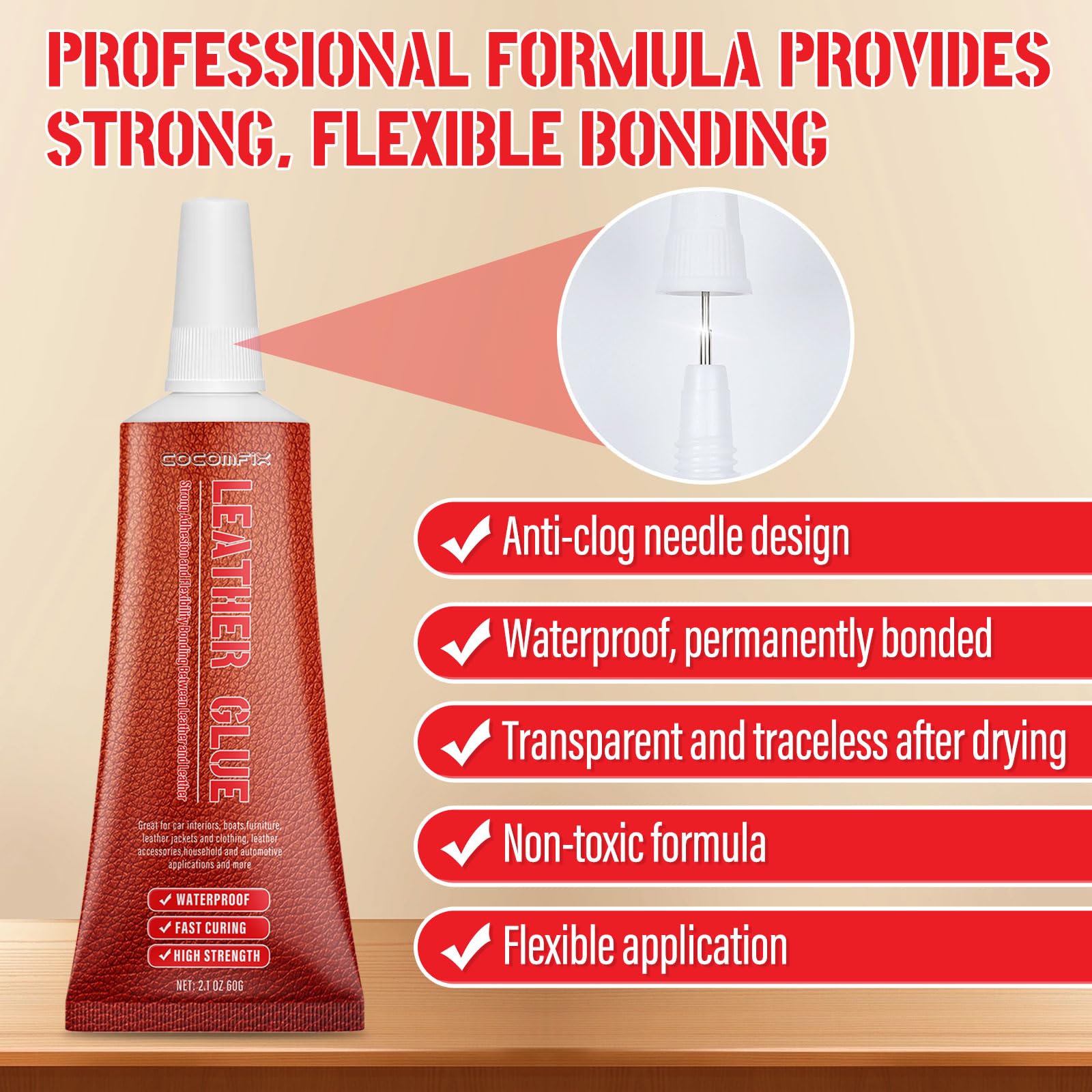 Premium 60g Clear Leather Glue - Strong Permanent Adhesive for Purses, Shoes, Sofas & Upholstery Repair | Flexible, Washable Bond | Ideal for Leathercraft, DIY Projects & Home Furniture Restoration