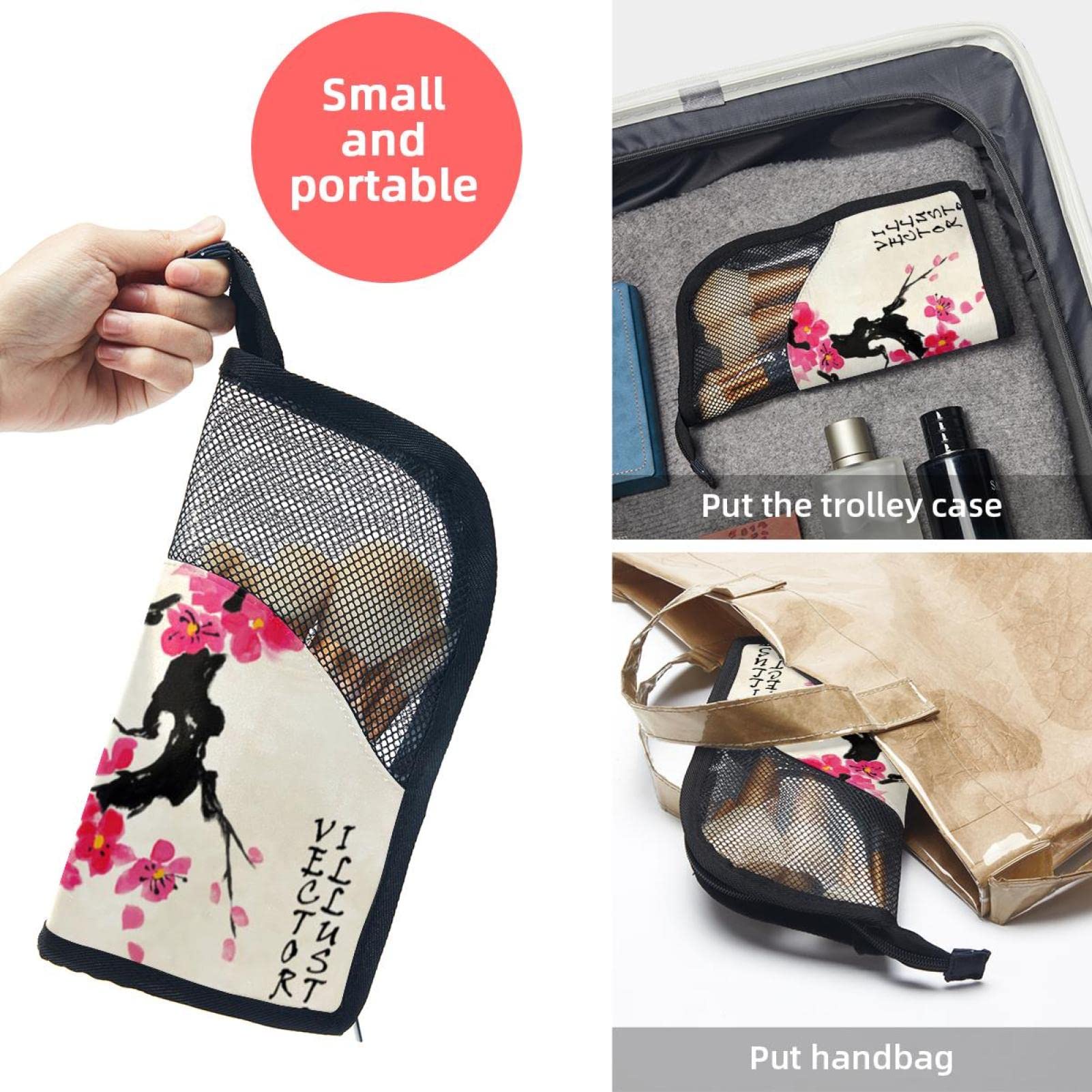 12-Piece Makeup Brush Organizer Bag with Traditional Japanese Cherry Blossom Design - Portable Cosmetic Brush Holder Case for Travel & Home Storage