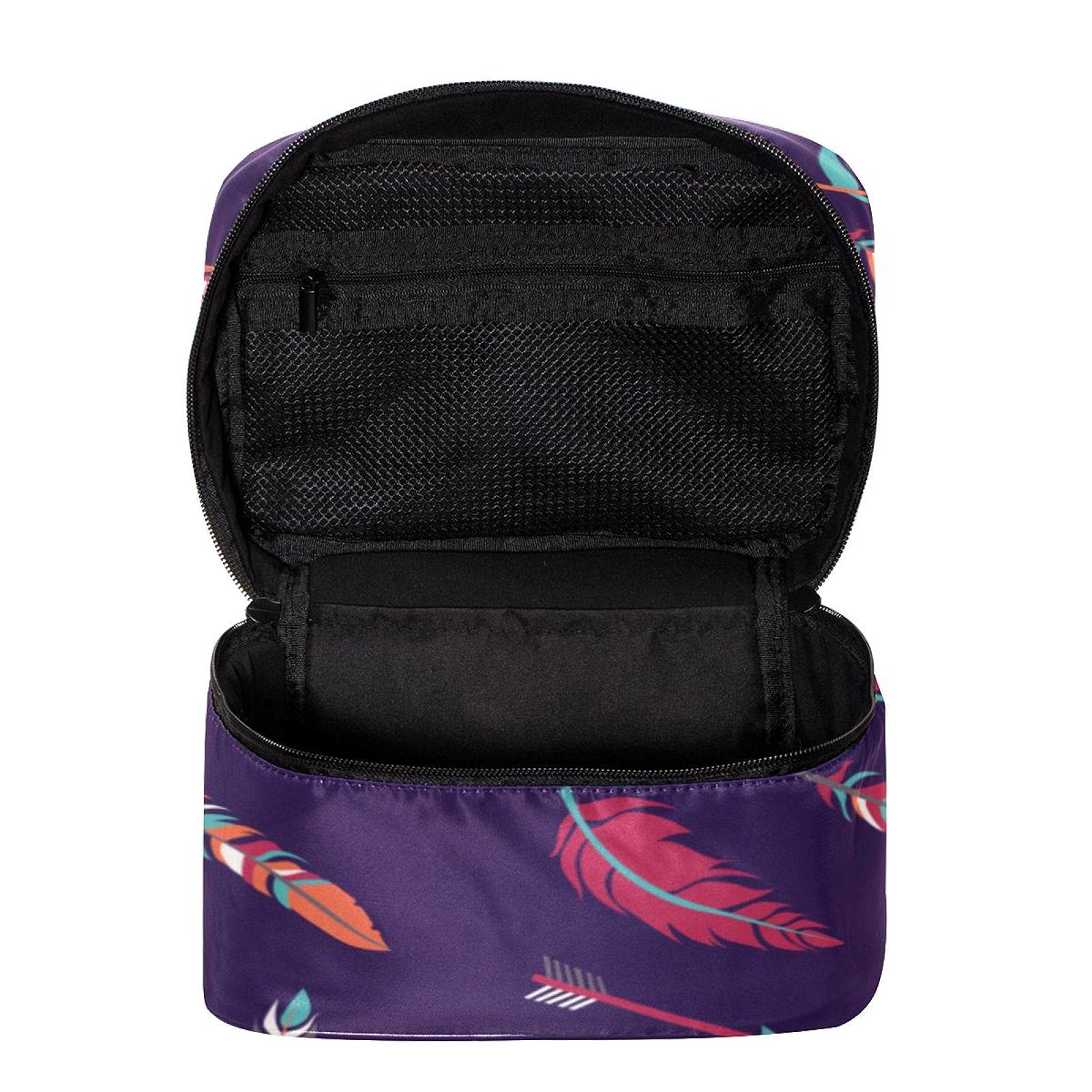 Boho Feather & Arrow Print Large Travel Makeup Bag - Waterproof Cosmetic Organizer with Zipper for Women & Girls | Perfect for Vacation, Gym, Beach Essentials Storage