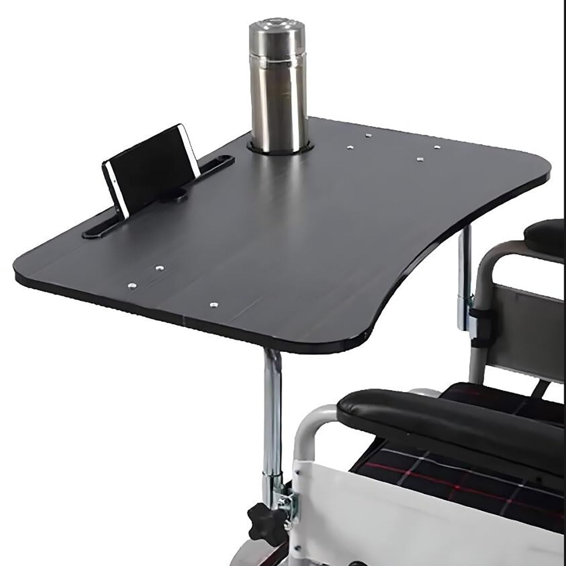 Detachable Wooden Wheelchair Tray with Cup Holder - Mobility Scooter Lap Desk for Dining, Reading & Writing - Black (Perfect for Meals, Work & Leisure Activities)