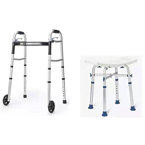 Zler Narrow Folding Walker for Seniors & Disabled Adults - Heavy Duty 500lb Capacity with Trigger Release & 5 Inch Wheels - Anti-Slip Shower Chair & Bench for Elderly Safety - Ideal for Bathroom, Mobility Assistance & Daily Living Support