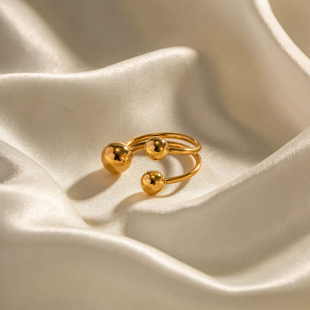 18K Gold Unique Bypass Ball Boom Rings for Women | Elegant Stackable Statement Jewelry | Perfect for Weddings, Parties & Everyday Wear (JDR003)