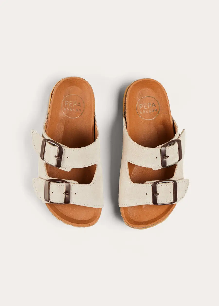 Beige Suede Buckle Detail Sandals for Women | Size 28-35 EU | Comfortable Summer Casual Footwear | Perfect for Beach, Vacation & Everyday Wear