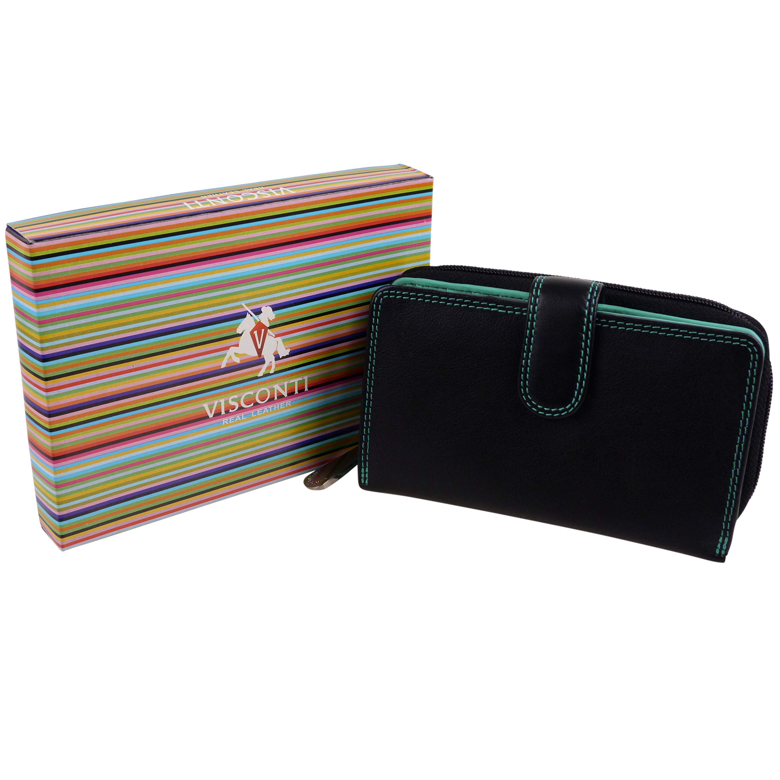 Women's Soft Leather & Aqua Two Tone Purse Wallet - Stylish Crossbody Bag for Everyday Use, Travel & Shopping
