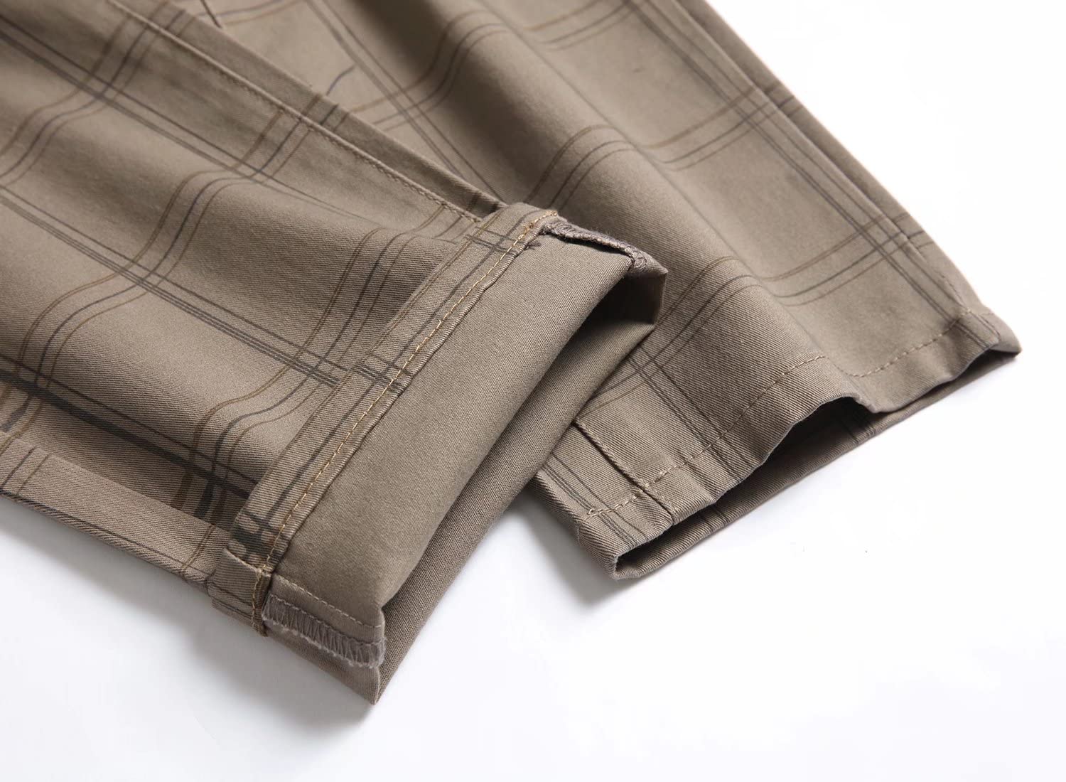HENGAO Men's Straight Fit Plaid Chino Pants - Comfortable Casual Dress Pants for Office, Business & Everyday Wear