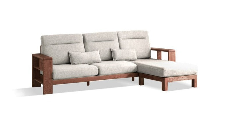 Premium Oak Solid Wood Sectional Sofa Set - Modern L-Shaped Couch with Storage for Living Room, Lounge & Family Room - Durable Hardwood Furniture for Home Decor