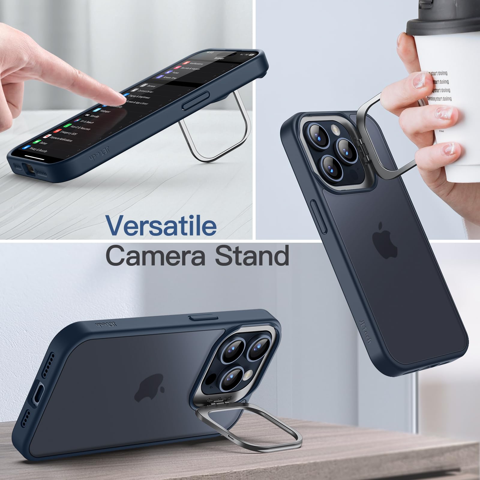 JETech iPhone 15 Pro Max Case with Kickstand & Camera Stand - Military Drop Protection for Outdoor & Travel