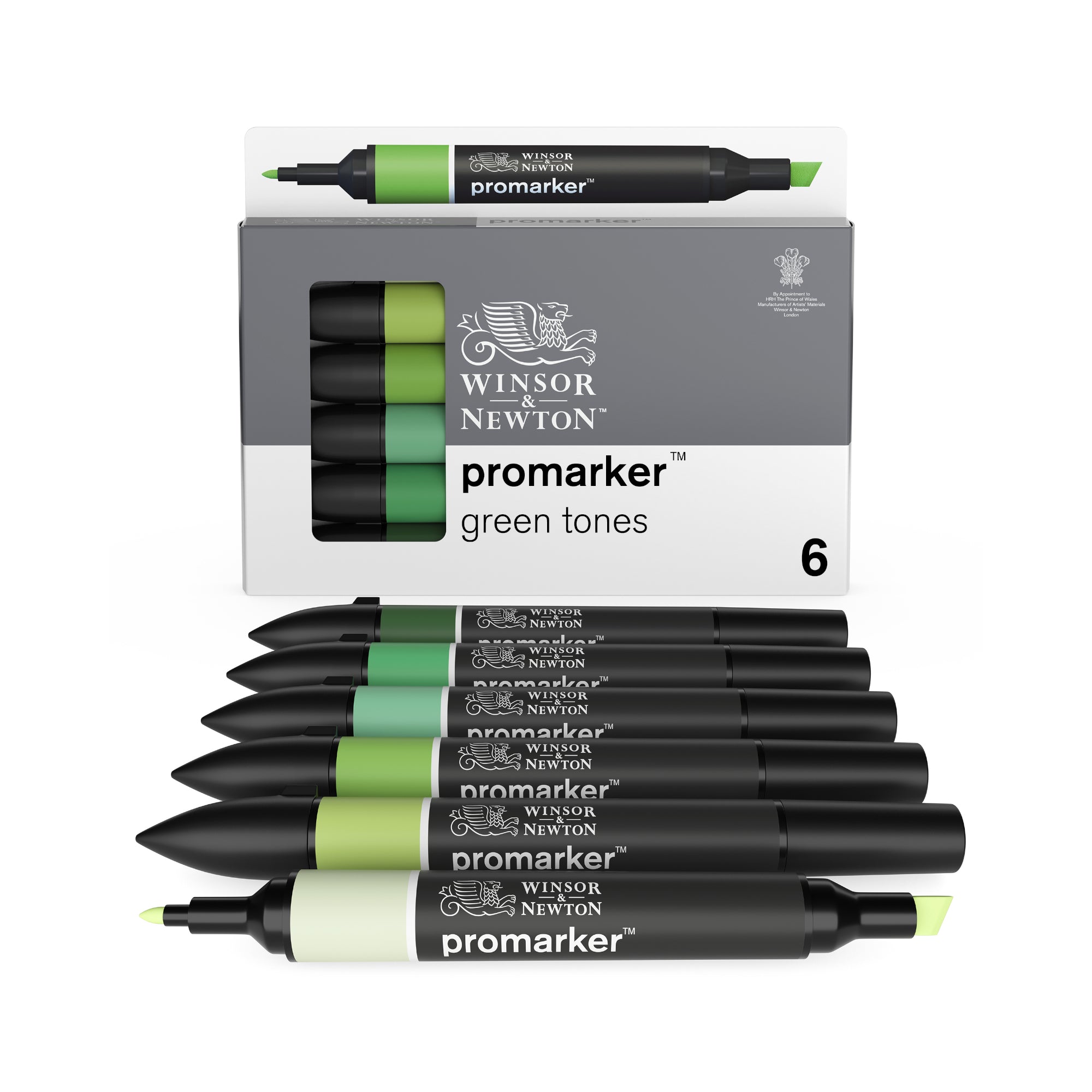 6-Piece Double Tip ProMarker Set - Green Tones for Professional Artists & Illustrators | Perfect for Sketching, Coloring & Calligraphy