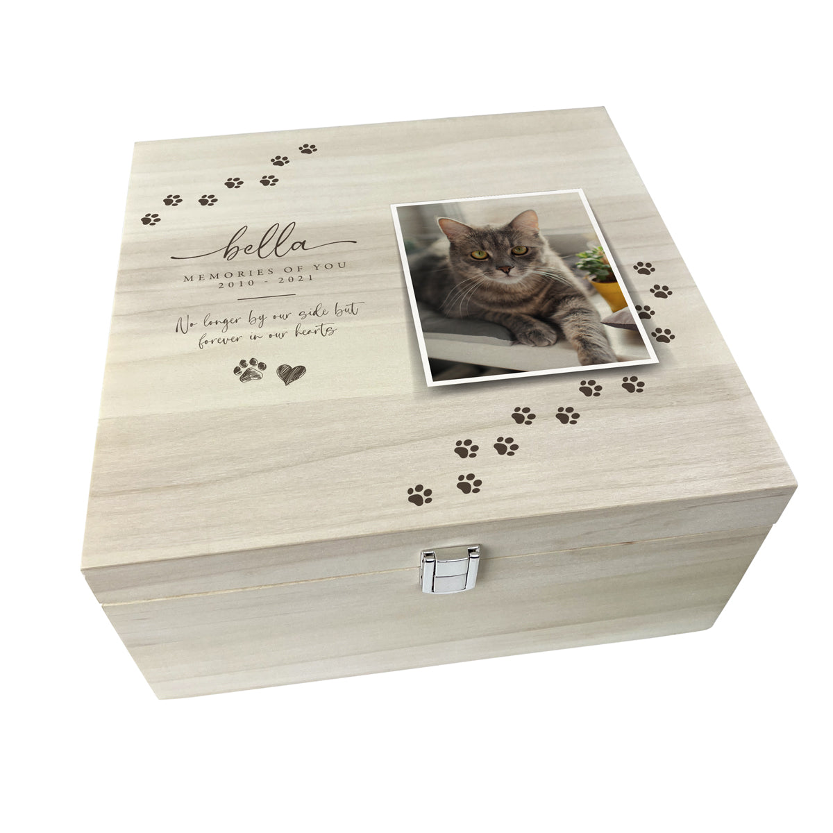 Personalized Paw Prints 28cm Square Luxury Wooden Pet Memorial Photo Memory Box - Perfect for Honoring Beloved Pets, Keepsake Storage, and Home Decor