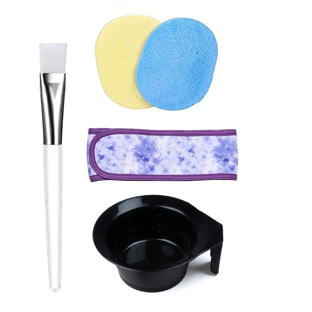 SIOPAWORLD Professional 5-Piece Facial Beauty Kit - Face Mask Brush, Headband, Cleaning Sponges, Applicator Bowl with Handle & Makeup Puff for Salon, Spa & Home Skincare Routine | Perfect for DIY Facials, Makeup Removal & At-Home Treatments