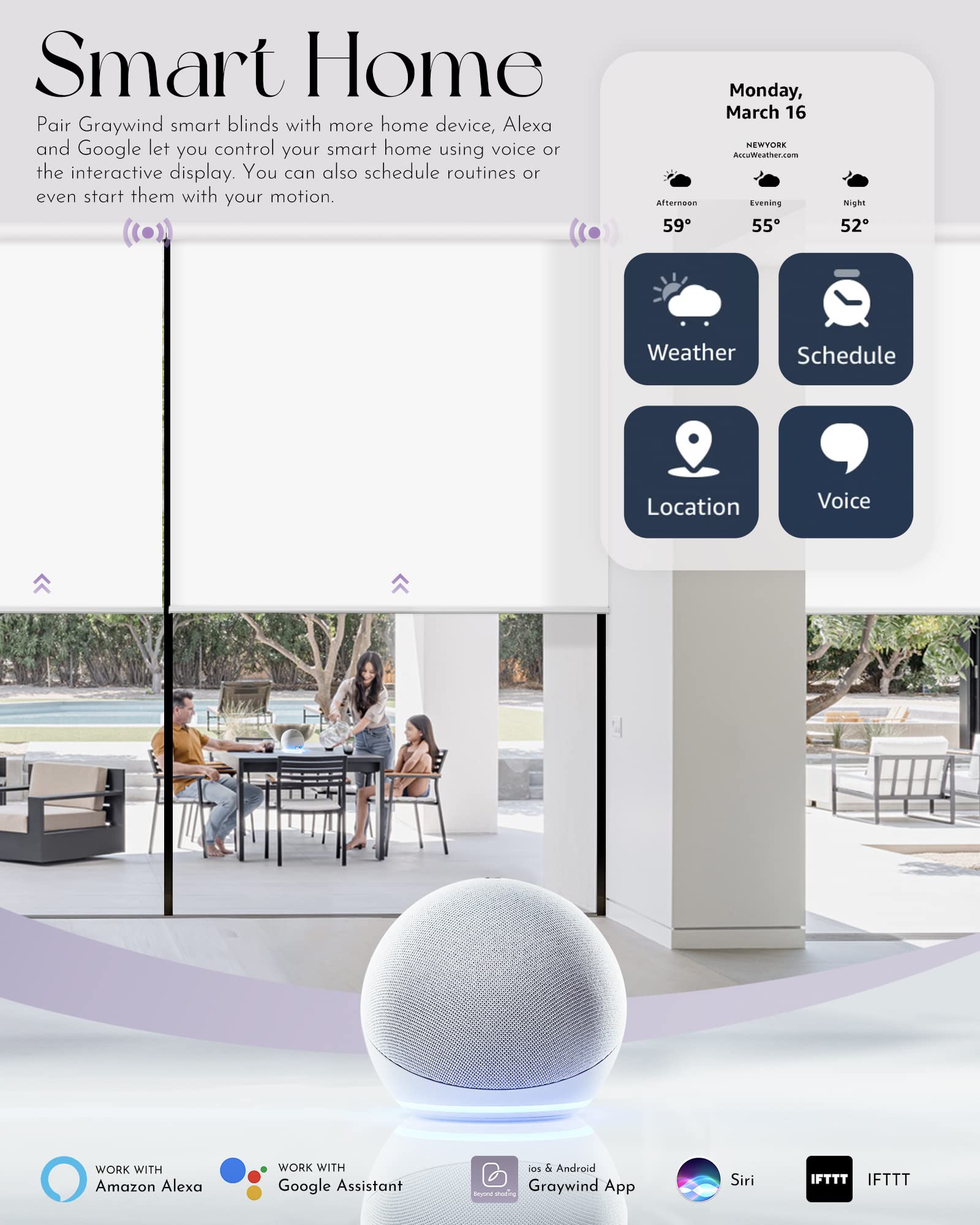 Graywind Motorized Smart Woven Roller Shades - Alexa & Google Home Compatible, Rechargeable Cordless Remote, Custom Sizes (Woven Beige) - Perfect for Living Rooms, Bedrooms & Home Offices