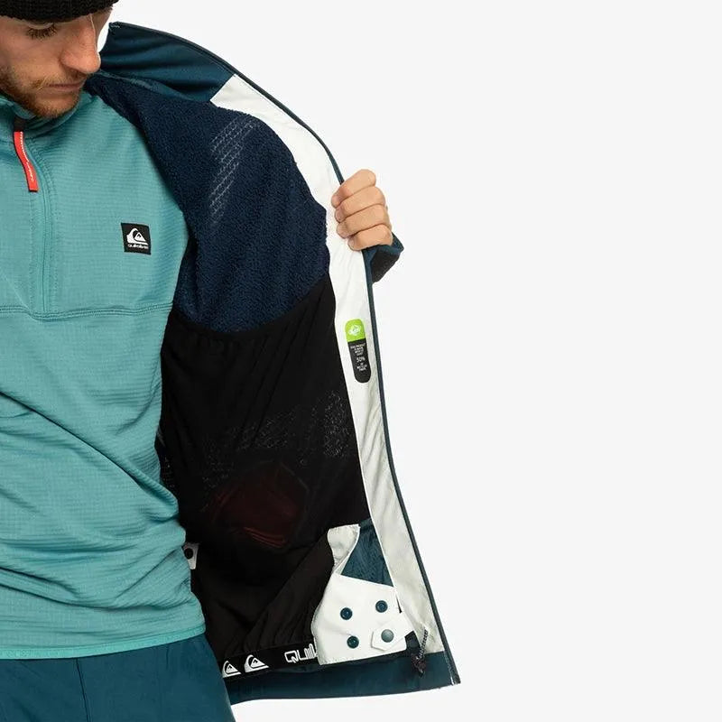 Quiksilver Ultralight Snow Jacket - White & Navy Blue Waterproof Winter Coat for Skiing, Snowboarding & Outdoor Adventures