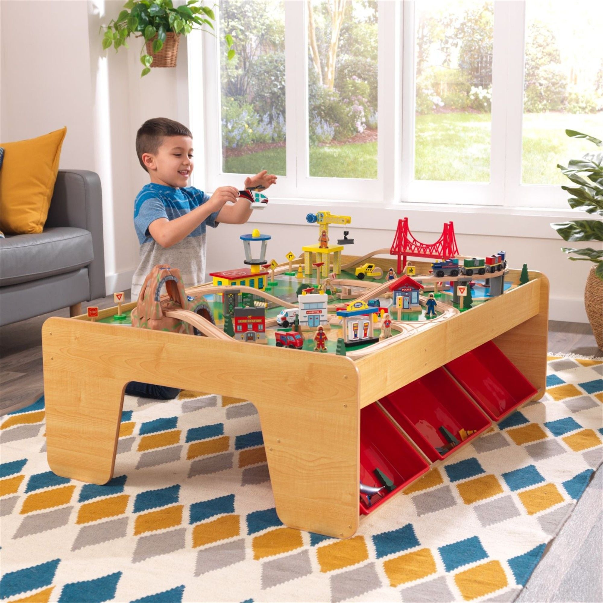 KidKraft Waterfall Mountain Train Set & Table - Wooden Railway Toy for Kids with Tracks, Bridges & Accessories - Perfect for Playroom, Preschool & Indoor Toddler Activities