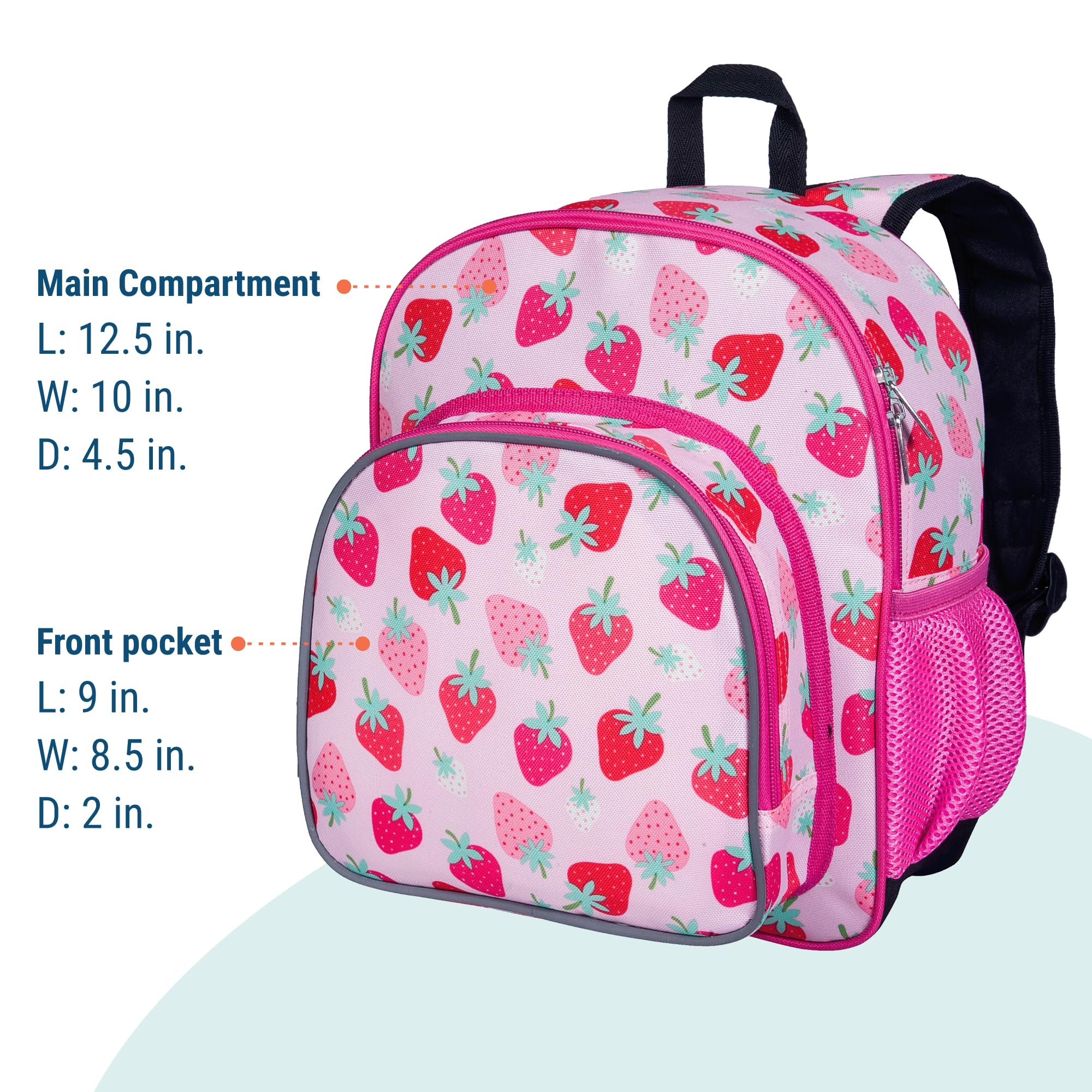 Wildkin 12-inch Kids Backpack for Boys & Girls - Padded Adjustable Shoulder Straps, Lightweight School Bag for Daycare, Preschool & Travel - Durable Strawberry Patch Design - Perfect for School, Outings & Daily Use