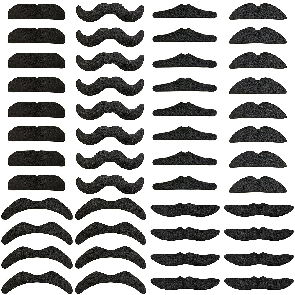 48Pcs Self-Adhesive Fake Mustaches for Men & Women - Realistic Hairy False Facial Hair Costume Accessories - Perfect for Halloween, Cosplay, Parties & Masquerade Events - Fun Dress-Up Props for Themed Parties & Photo Booths