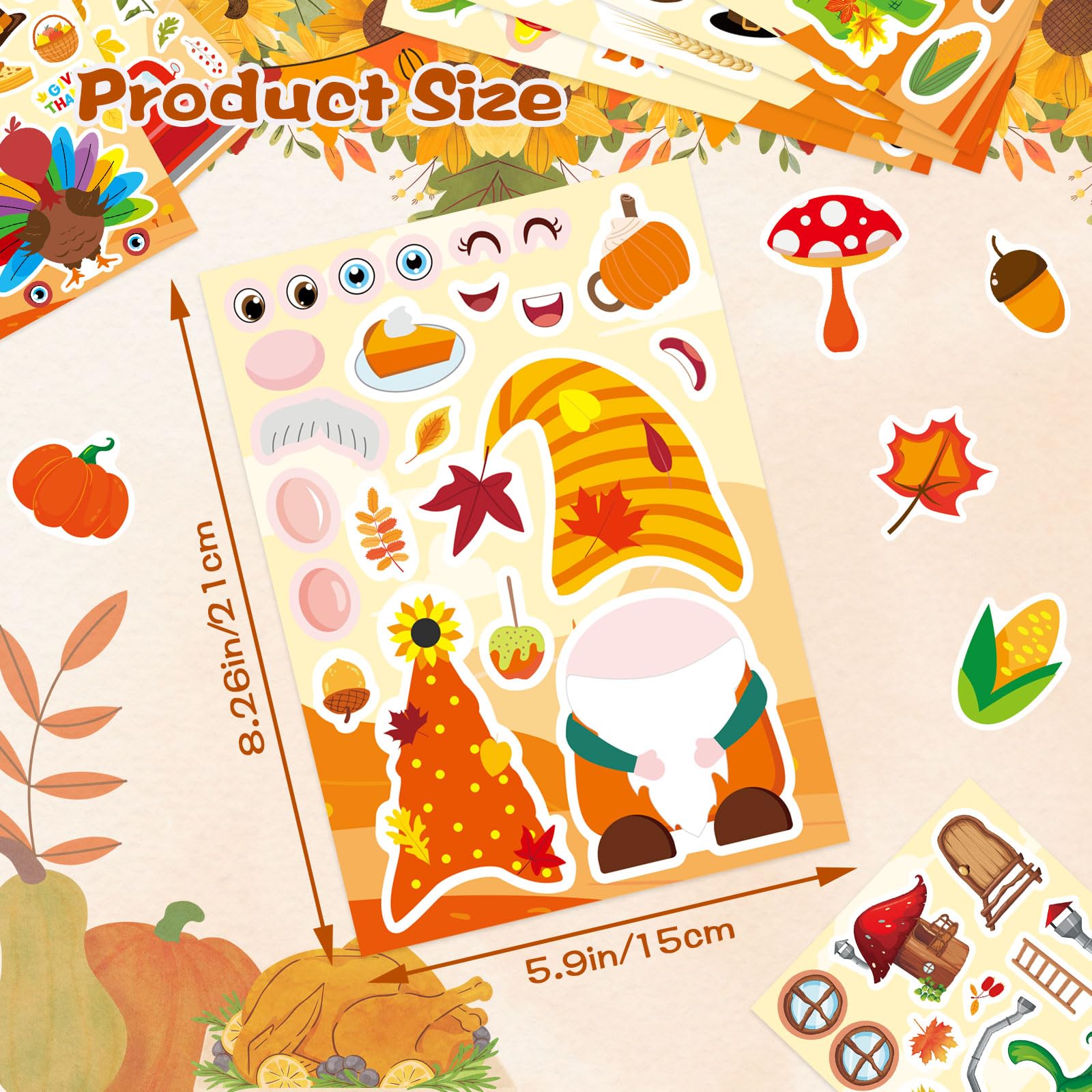 Thanksgiving Party Pack - 32 Sheets Turkey Face & Harvest Stickers, Decorations & Games for Kids & Adults | Perfect for Classroom, Home & Office Celebrations