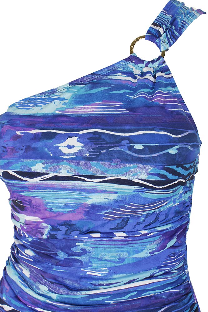 LAUREN RALPH LAUREN Women's Printed One-Shoulder One-Piece Swimsuit - Purple Size 4 | Beach Vacation, Pool Party & Summer Swimwear