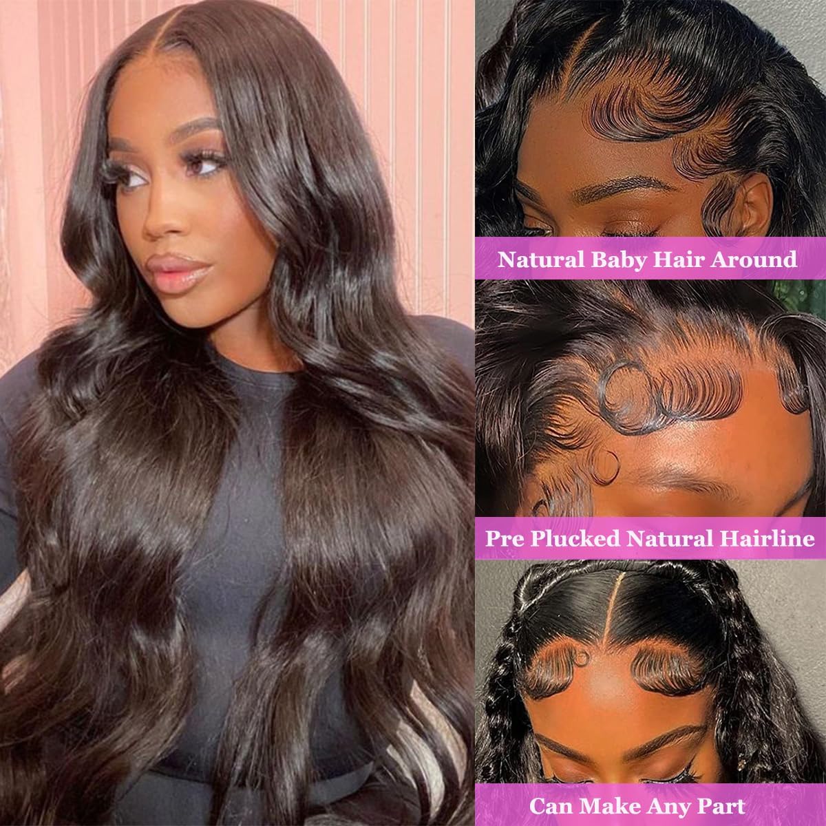 30 Inch Lace Front Wig Human Hair 13x4 HD Body Wave - Pre Plucked 180 Density Glueless Frontal Wig - Natural Look for Daily Wear, Cosplay & Special Occasions