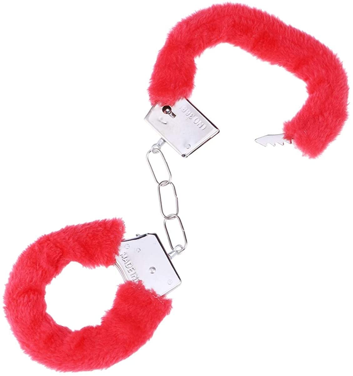 **Fur Handcuffs for Adults - Sexy Police Role Play Handcuffs for Couples (Red) - Perfect for BDSM, Spicing Up the Bedroom & Romantic Play**