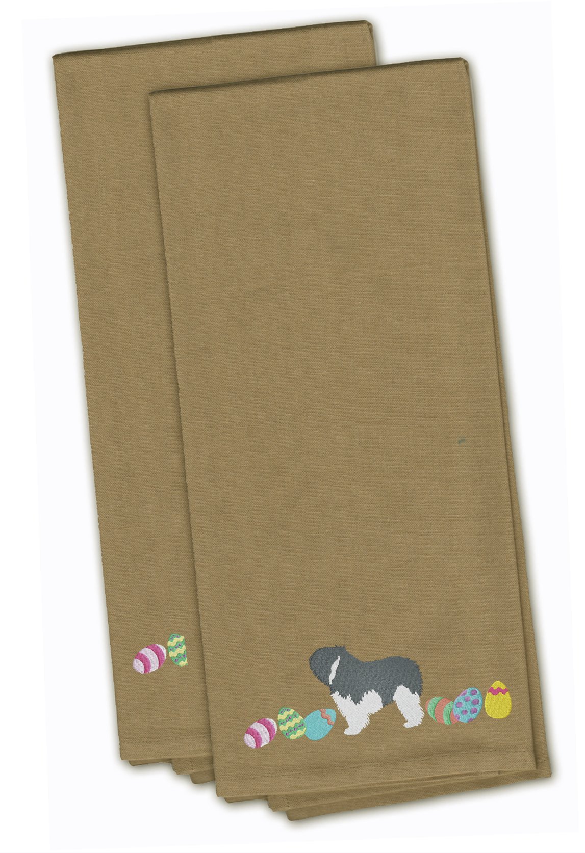 Polish Lowland Sheepdog Embroidered Towel Set of 2 - 19x25 Inch Decorative Bathroom Hand Towels for Guest, Face, Tea & Dish Drying | Easter Tan Color | Perfect for Bathroom Decor, Kitchen Use & Gift Giving