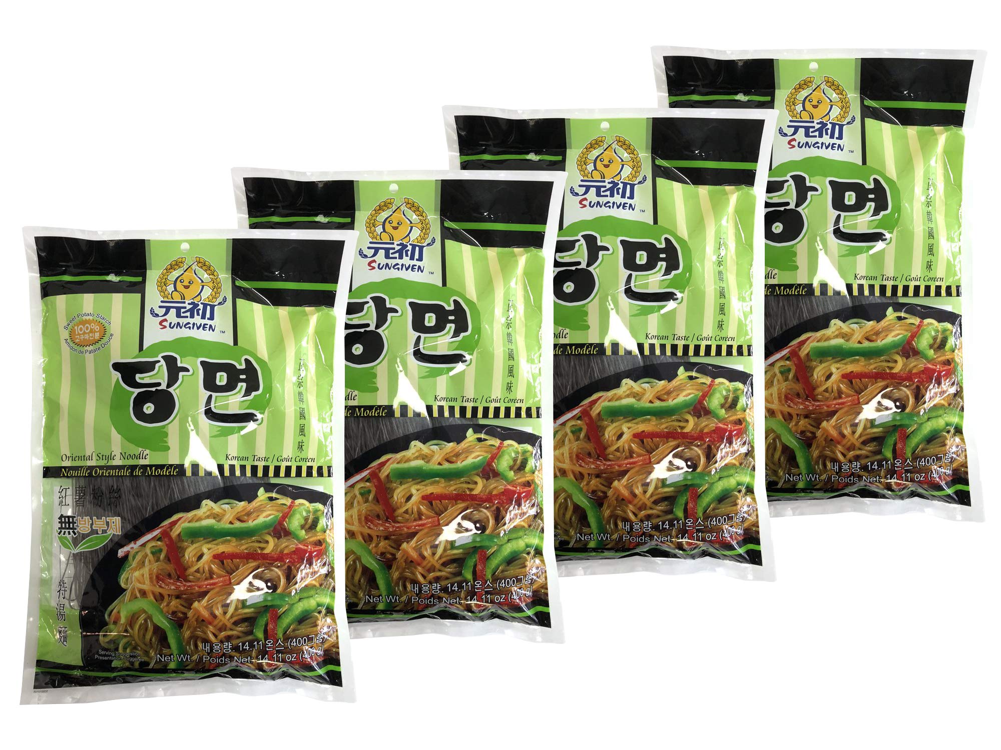 Korean Sweet Potato Glass Noodles - Gluten-Free Vermicelli Pasta for Stir Fry & Soup (14.1oz Pack of 4)