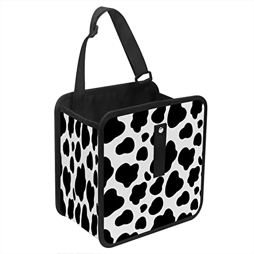 Foldable Waterproof Hanging Car Trash Bag - Multi-Use Cow Print Car Organizer with Storage Pockets | Perfect for Road Trips, Daily Commute & Family Travel Accessories
