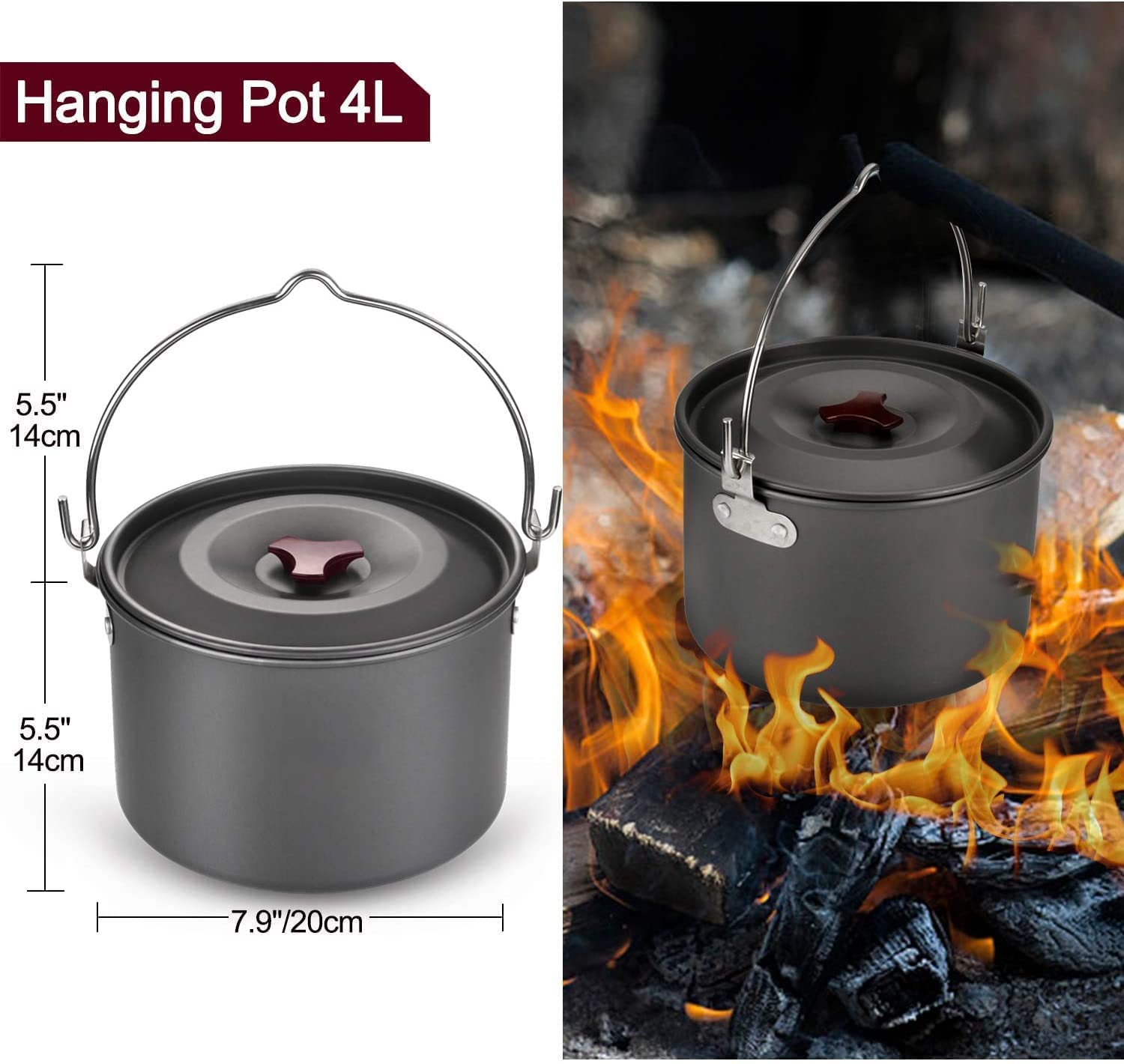 **Portable Camping Cookware Set for 3-4 People - Lightweight Pot, Pan, Mini Cups, Dishes, Forks & Spoons - Perfect for Outdoor Adventures, Hiking & Backpacking**