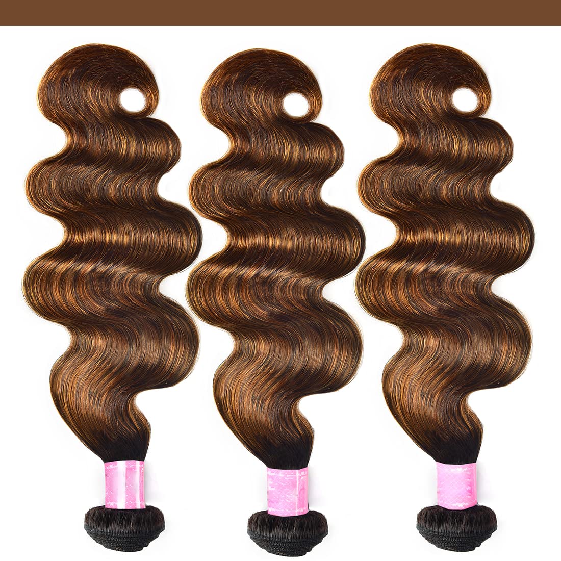 Sunber 12A Ombre Body Wave 100% Brazilian Virgin Human Hair Extensions - 3 Bundles (14/16/18 Inch) - Brown Highlight Wavy Weaves with Piano Two-Tone FB30 Color | Perfect for Styling, Parties & Everyday Glamour