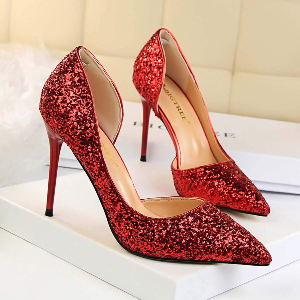 JOEupin Women's Stiletto High Heel Pumps - Sexy Pointed Toe Dress Shoes for Weddings, Parties & Evening Events | Comfortable Semi-Open Toe Design for Women
