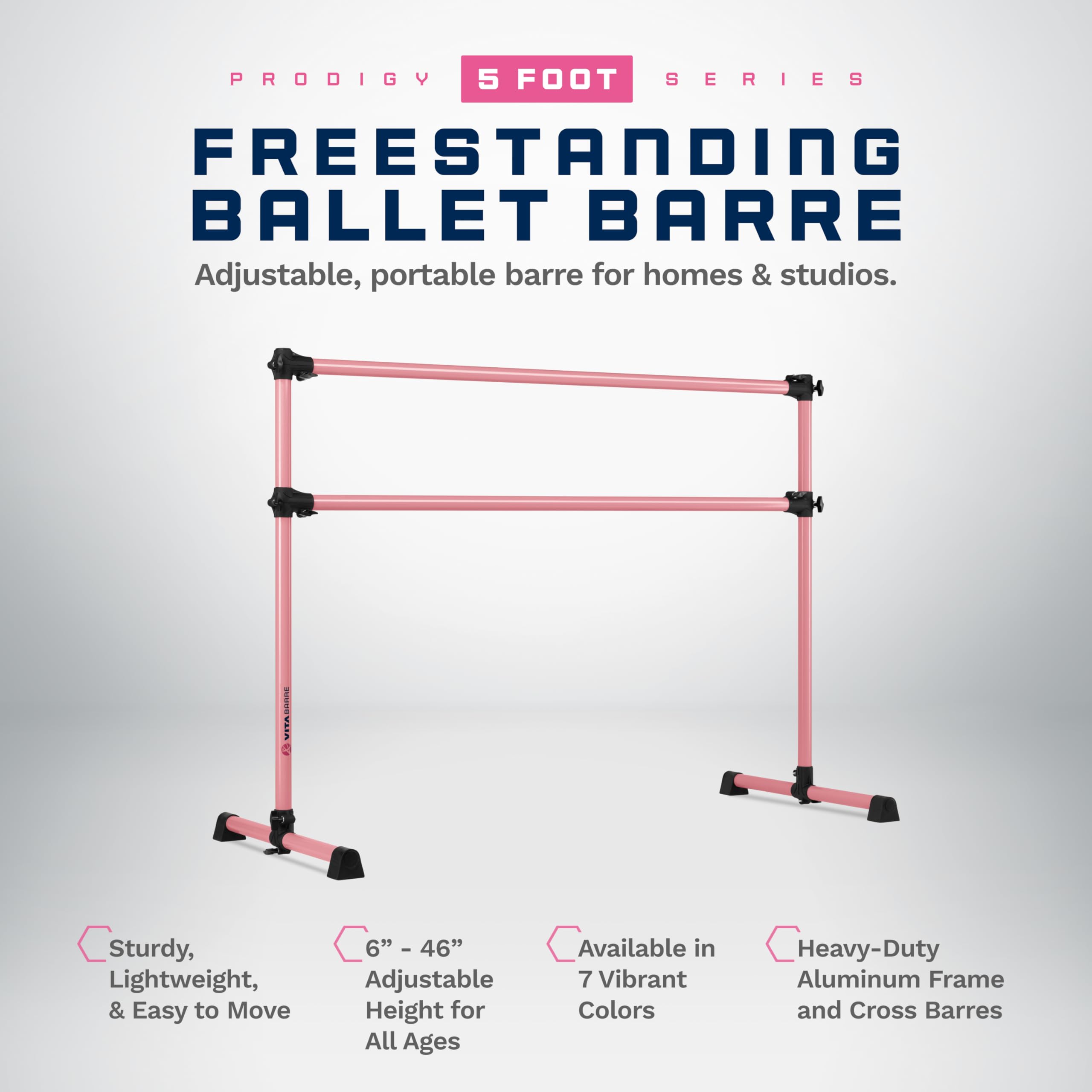 VITA Barre Portable Freestanding Double Ballet Barre - Adjustable Height Aluminum Dance Bar for Home & Gym | Professional Training Equipment for Kids & Adults | Perfect for Ballet, Pilates, Yoga & Fitness Workouts | Made in USA | Ideal for Dance Studios, Home Practice & Fitness Centers