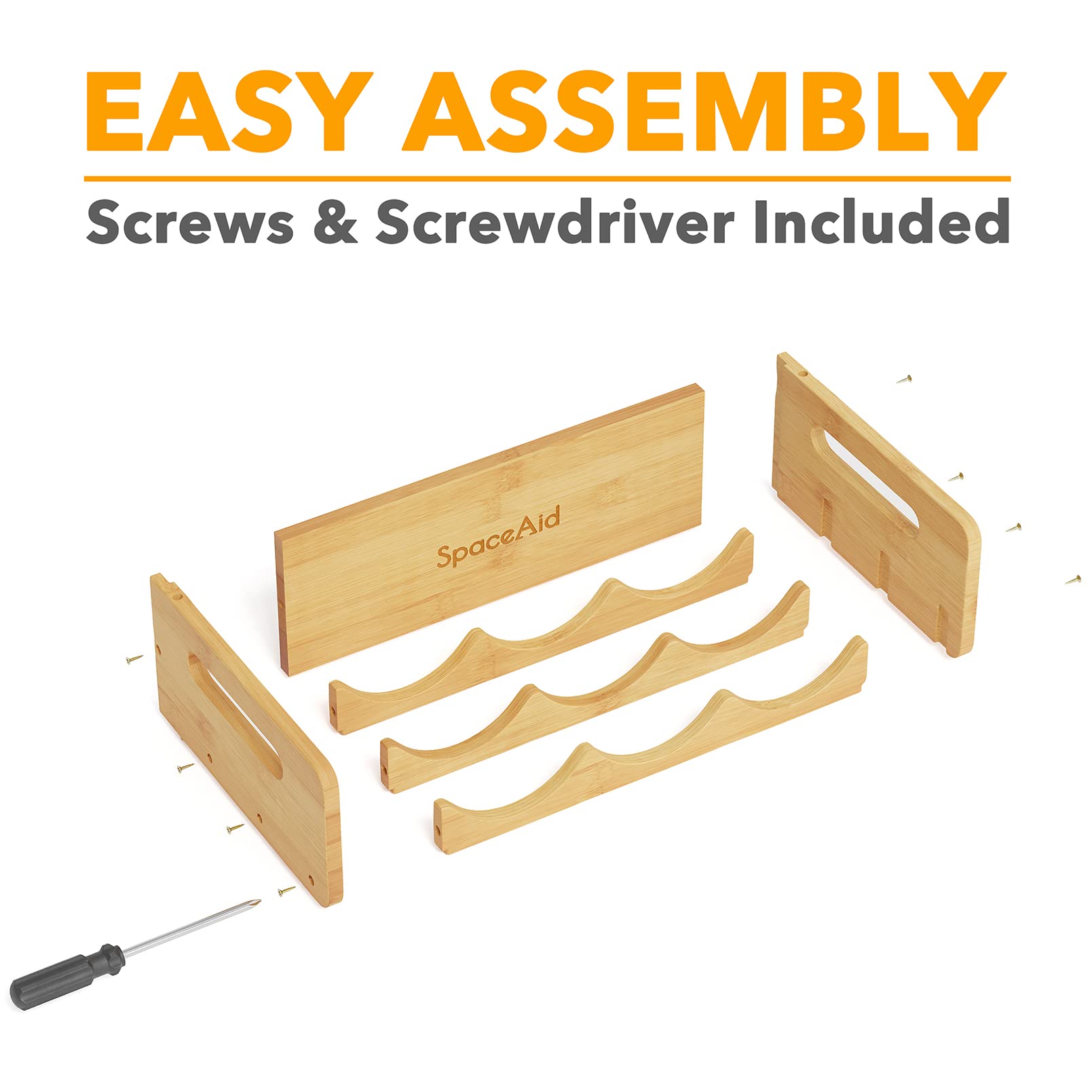 SpaceAid 4-Pack Bamboo Water Bottle Organizer with Labels - 3-Slot Kitchen Pantry Storage Rack for Cabinets, Holds 12 Bottles - Perfect for Organizing Cups, Wine Bottles & Drinkware in Home, Office or RV