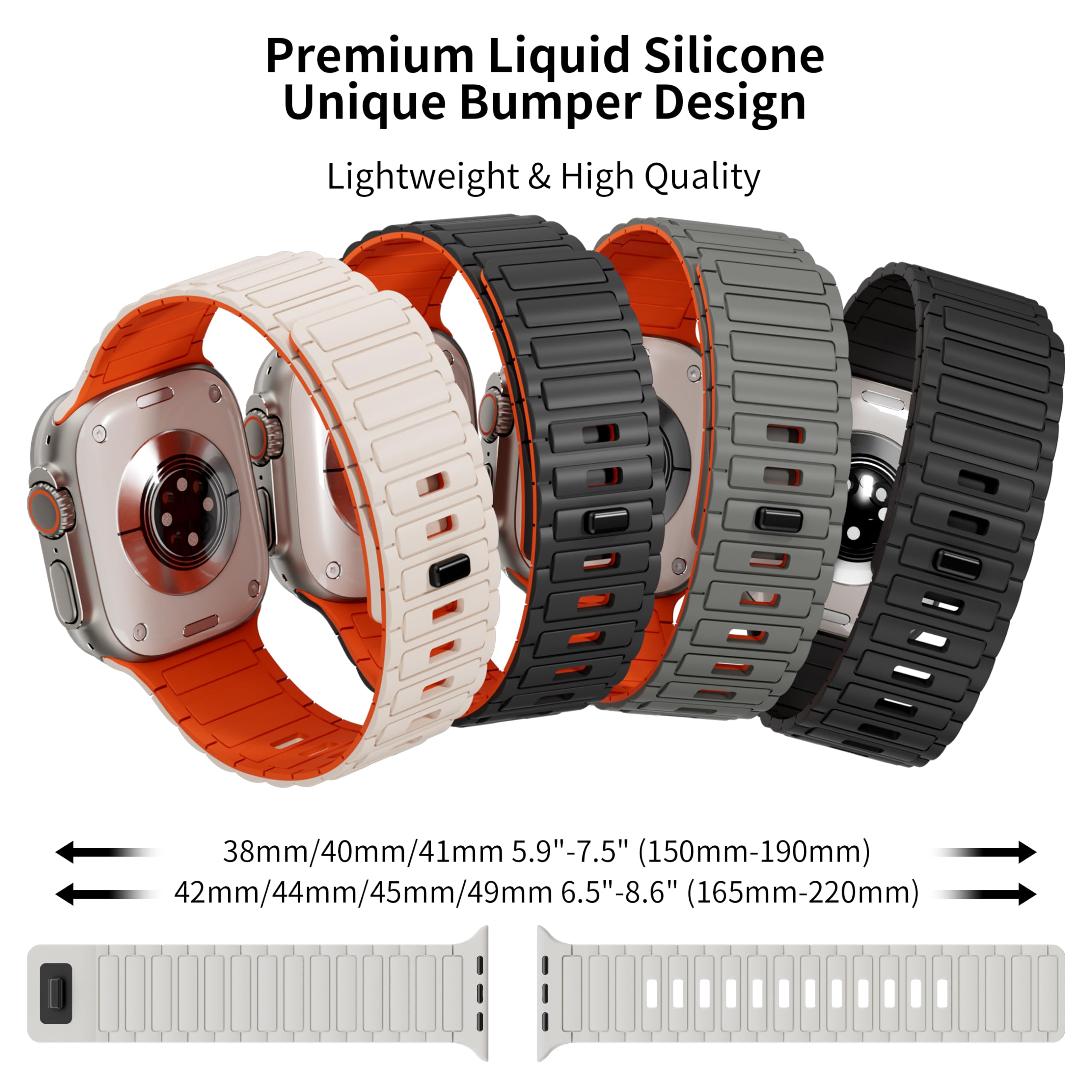 Magnetic Sport Band for Apple Watch Ultra/Series 10/9/8/7/6/5/4/3/SE/2nd - Compatible with 49mm/45mm/46mm/44mm/42mm/41mm/40mm/38mm - Soft Silicone Loop Strap for Men & Women - Perfect for Gym, Running & Everyday Wear