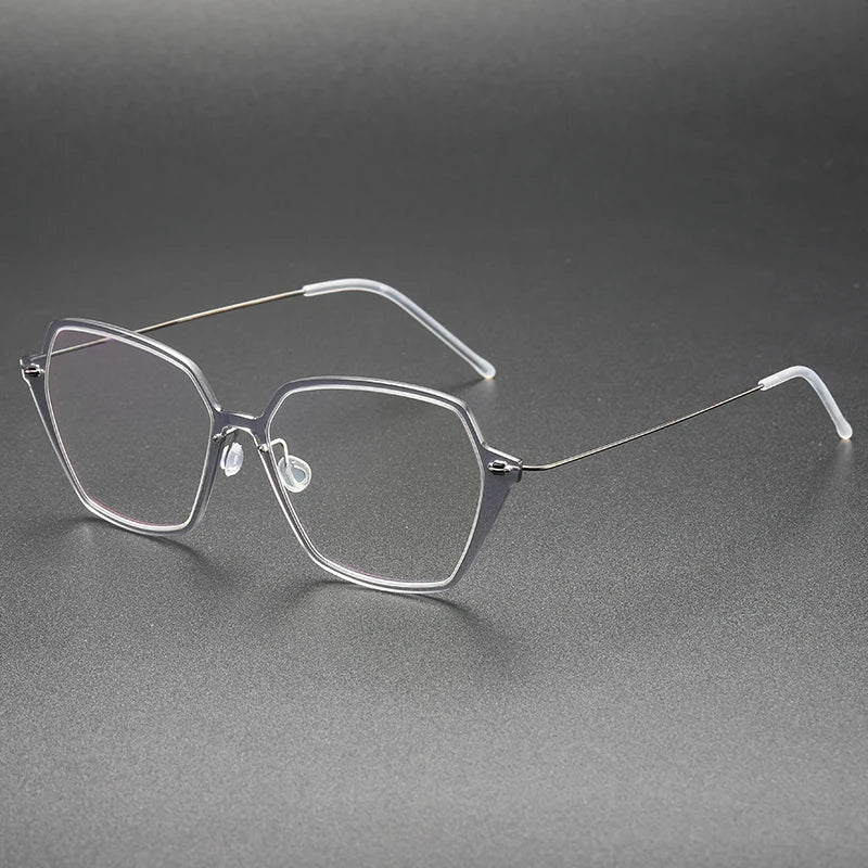 Unisex Full Rim Polygon Screwless Acetate Titanium Eyeglasses Frame 6621 - Lightweight Durable Glasses for Work, Reading & Fashion
