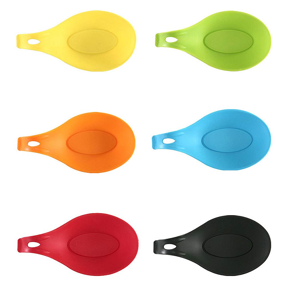 CANDeal Large Heat-Resistant Silicone Spoon Rest Set - 6 Colorful Non-Slip Kitchen Utensil Holders for Cooking, Baking & Serving - Perfect for Stovetop, Countertop & Dining Table Use