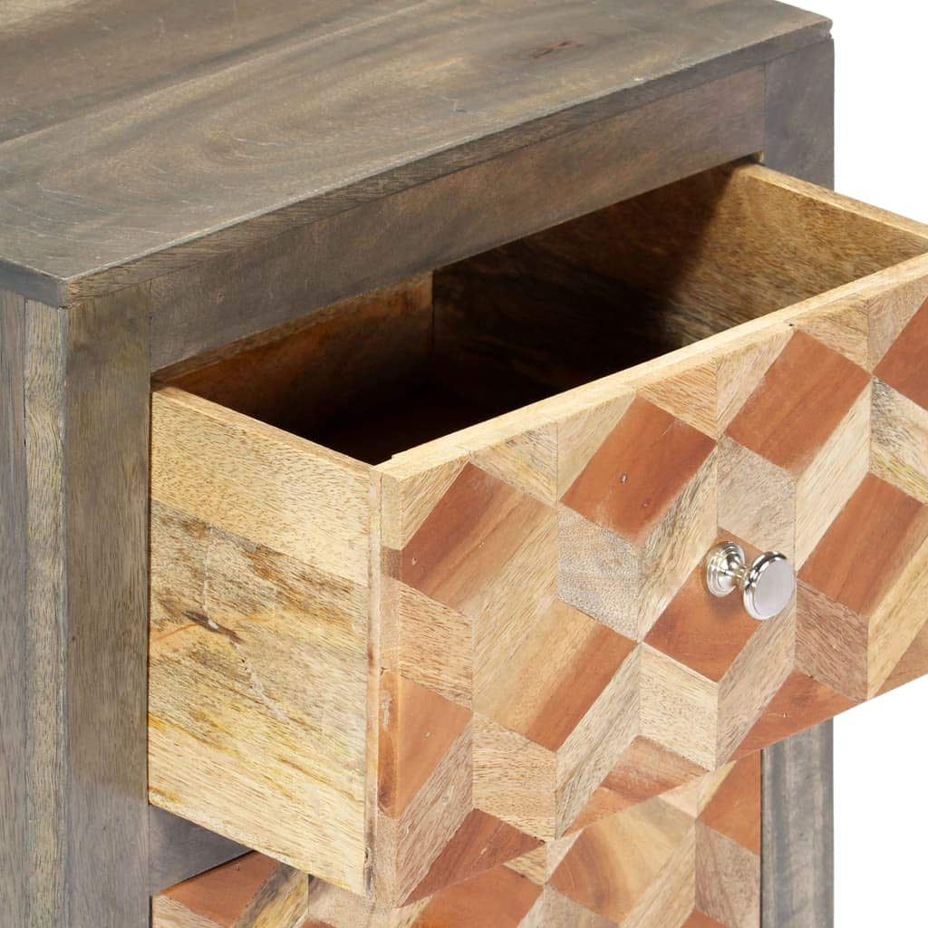 Modern Nightstand Side Table with Drawer - Solid Mango Wood Bedside Cabinet 15.8