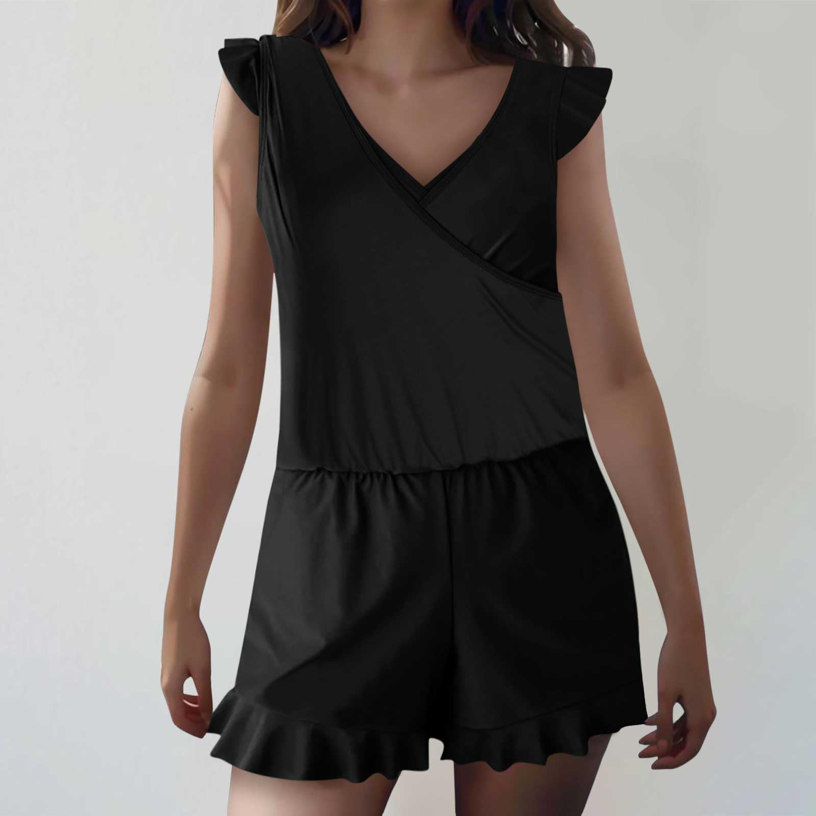 Women's Ruffle Sleeve Romper Swimsuits - One Piece Bathing Suit with Built-in Bra & Shorts | Perfect for Beach Vacations, Pool Parties & Summer Getaways