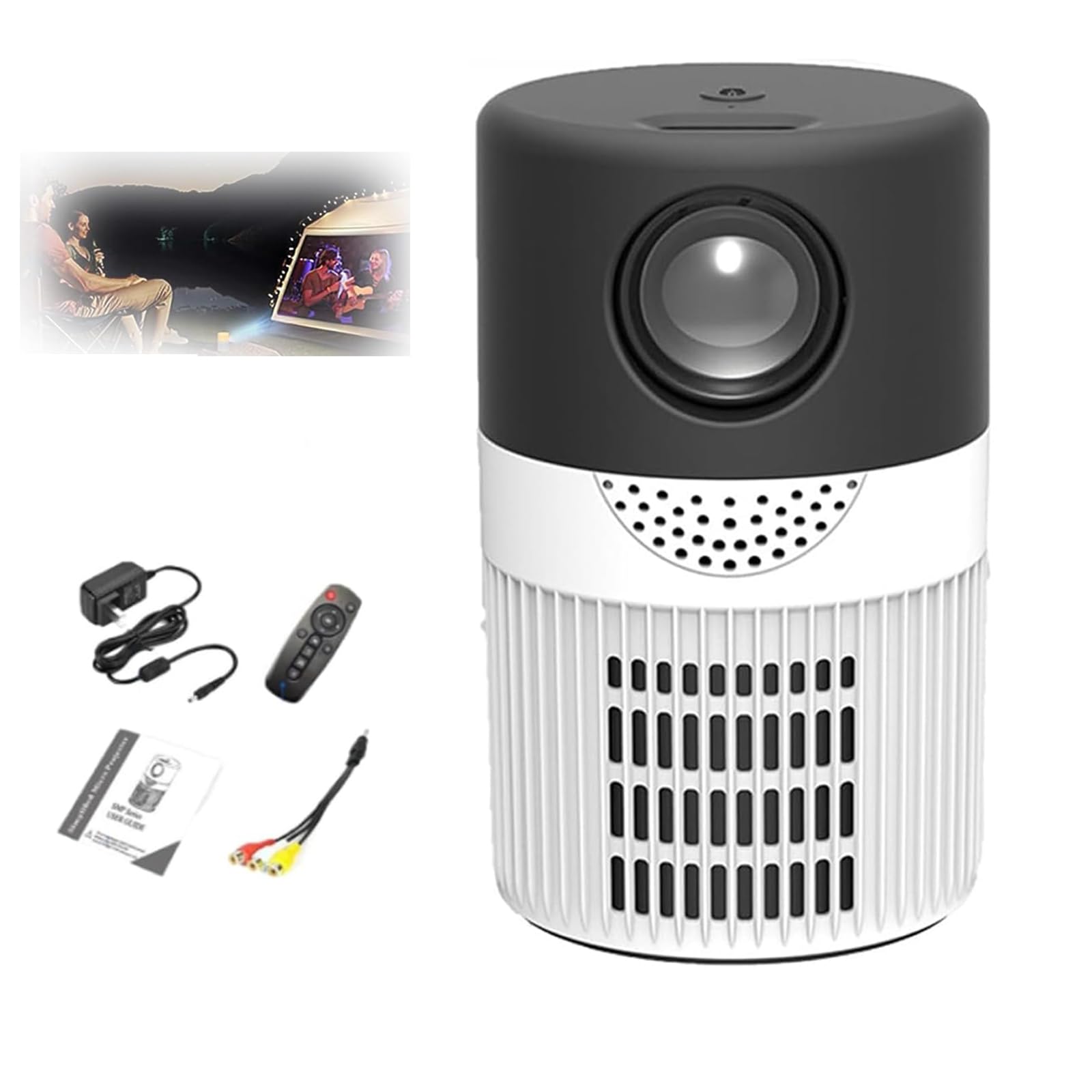 4K WiFi Bluetooth Cylinder TV Projector - Portable Mini Home Theater Movie Projector for Indoor Outdoor Movie Nights, Gaming & Presentations (Black)
