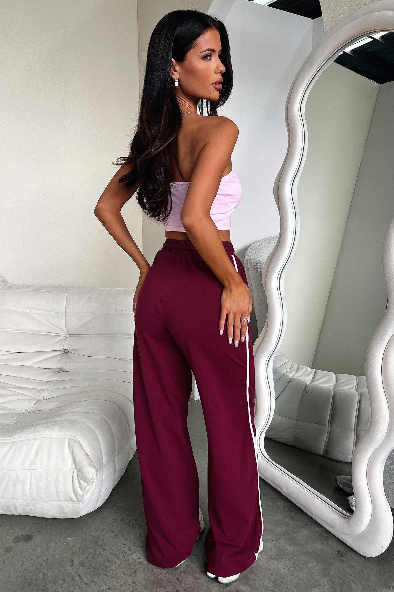 Beckham Wide Leg Pants for Women - Burgundy Red High Waisted Palazzo Trousers | Office Wear, Casual Outfits & Special Occasions