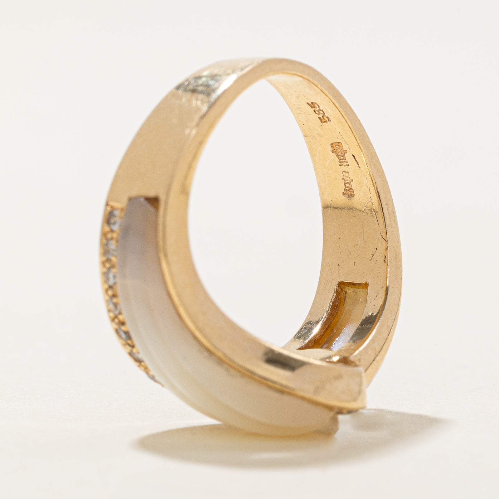 Mother of Pearl & Diamond Buckle Ring - 4.00ctw Pearls & 0.12ctw Diamonds - Size 5.75 - Elegant Jewelry for Women - Perfect for Weddings, Anniversaries & Special Occasions