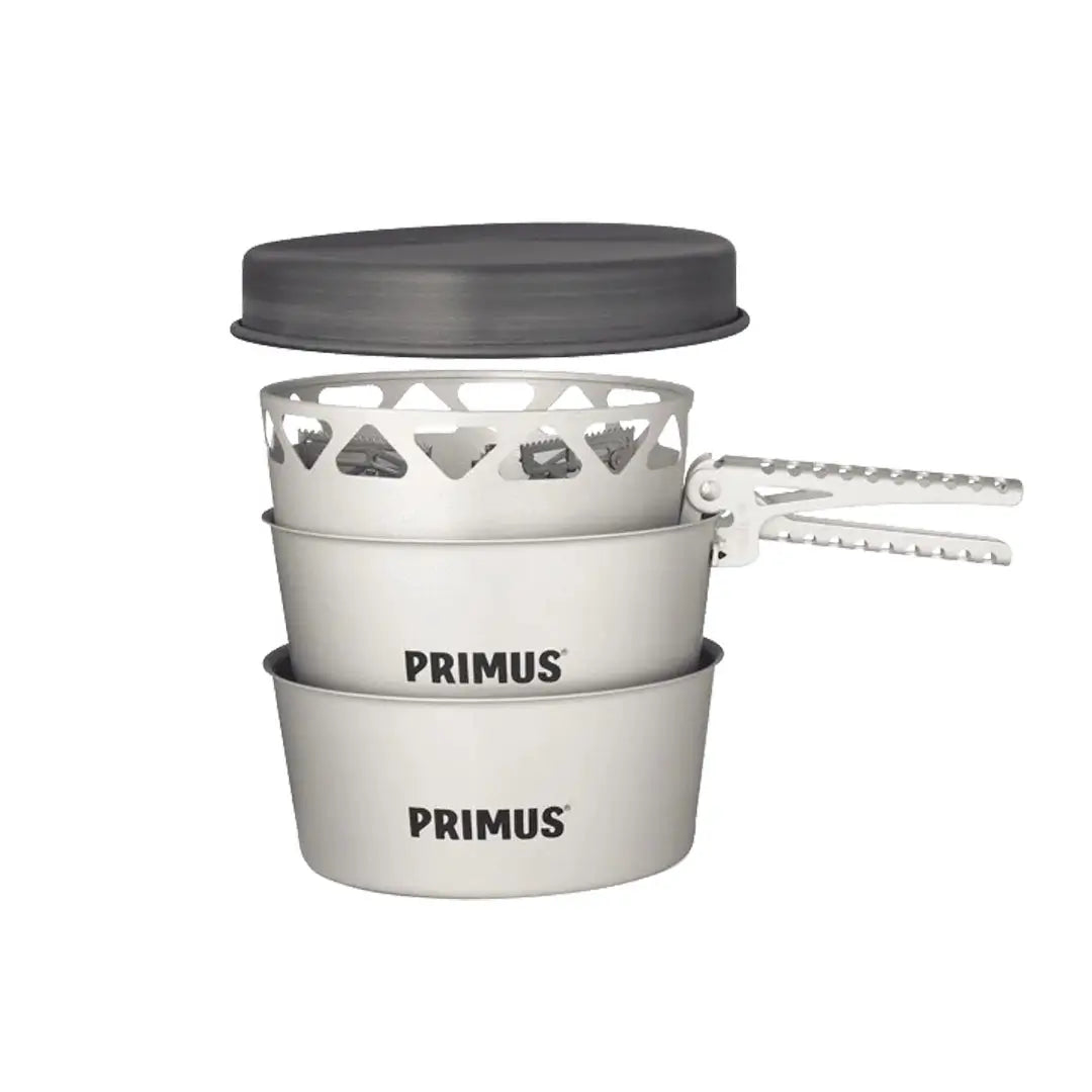 Primus Essential Gas Stove Set 1300ml - Compact Portable Camping Stove for Backpacking, Hiking & Outdoor Cooking | Lightweight Stainless Steel Burner with Wind Protection