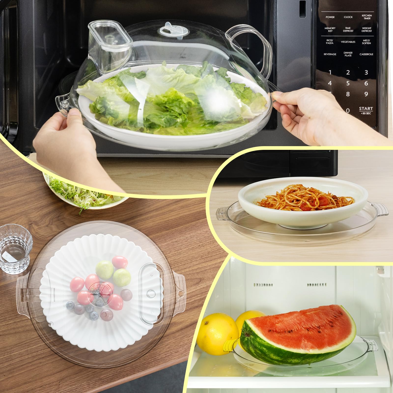 WENWELL 10-Inch BPA-Free Clear Plastic Microwave Cover with Water Steamer & Tray - Splatter Guard for Food Protection, Dish Bowl Plate Serving Lid with Handle - Perfect for Reheating, Steaming & Keeping Food Fresh