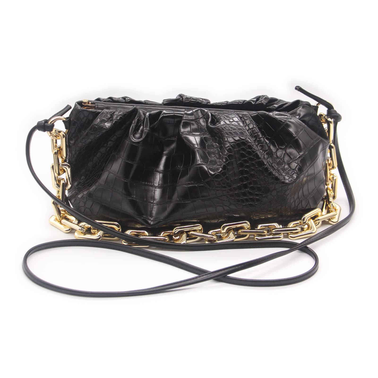 Women's Cloud-Shaped Dumpling Bags - Chunky Chain Clutch Purses with Detachable Shoulder Strap | Elegant Evening Handbags for Parties, Weddings & Date Nights