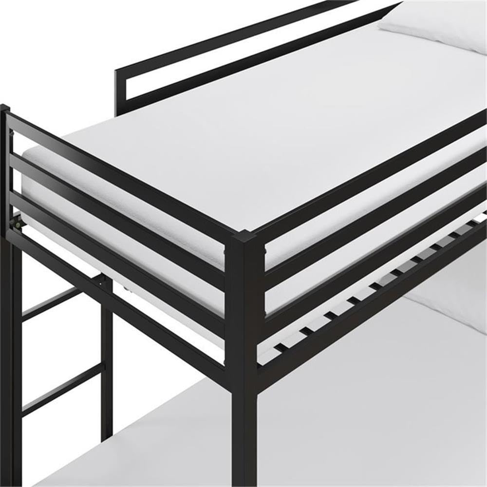 Rosebery Kids Twin Over Twin Metal Bunk Bed in Black - Space Saving Bunk Bed for Kids Room, Dormitory & Sleepovers - Sturdy & Safe Metal Frame with Guardrails
